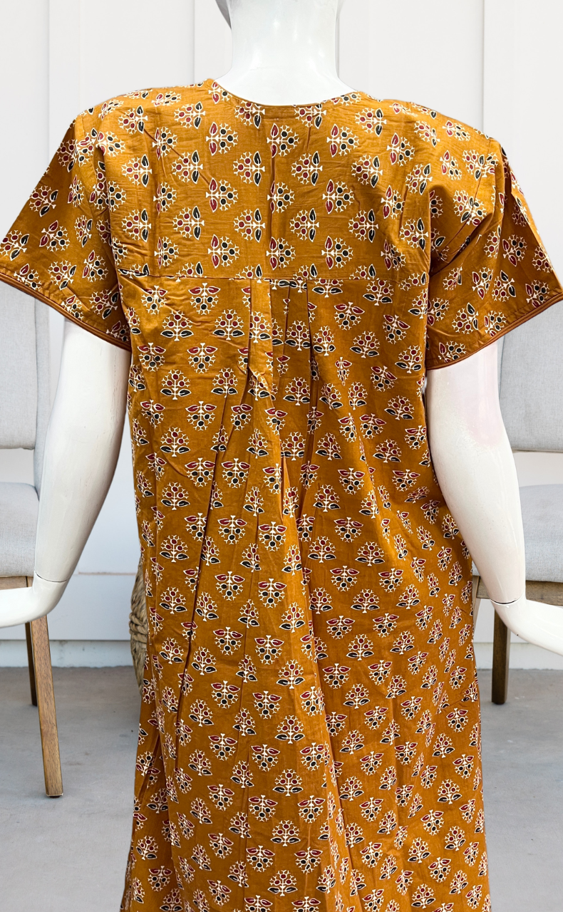 Mustard Tiny Floral Pure Cotton Nighty. Pure Durable Cotton | Laces and Frills - Laces and Frills