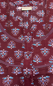 Maroon Tiny Floral Pure Cotton Nighty. Pure Durable Cotton | Laces and Frills - Laces and Frills