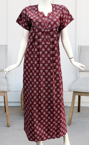 Maroon Tiny Floral Pure Cotton Nighty. Pure Durable Cotton | Laces and Frills - Laces and Frills