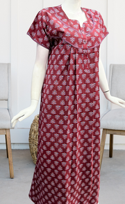 Maroon Tiny Floral Pure Cotton Nighty. Pure Durable Cotton | Laces and Frills - Laces and Frills