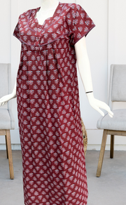 Maroon Tiny Floral Pure Cotton Nighty. Pure Durable Cotton | Laces and Frills - Laces and Frills