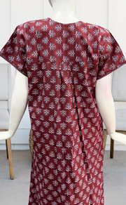 Maroon Tiny Floral Pure Cotton Nighty. Pure Durable Cotton | Laces and Frills - Laces and Frills