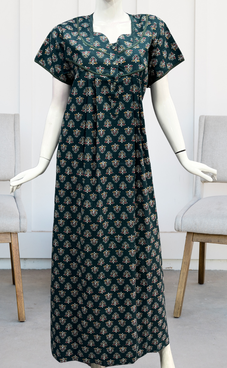 Teal Green Tiny Floral Pure Cotton Nighty. Pure Durable Cotton | Laces and Frills - Laces and Frills
