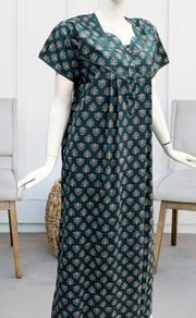 Teal Green Tiny Floral Pure Cotton Nighty. Pure Durable Cotton | Laces and Frills - Laces and Frills