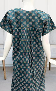 Teal Green Tiny Floral Pure Cotton Nighty. Pure Durable Cotton | Laces and Frills - Laces and Frills
