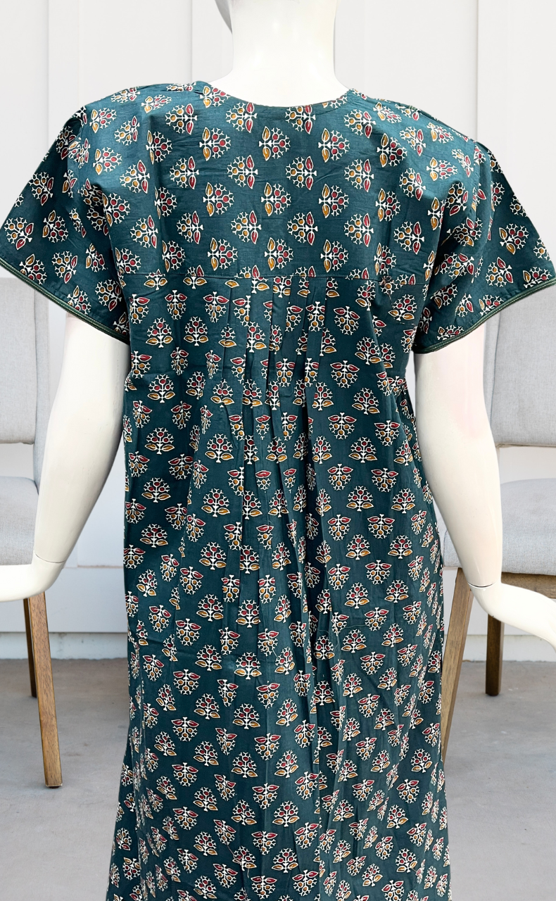 Teal Green Tiny Floral Pure Cotton Nighty. Pure Durable Cotton | Laces and Frills - Laces and Frills