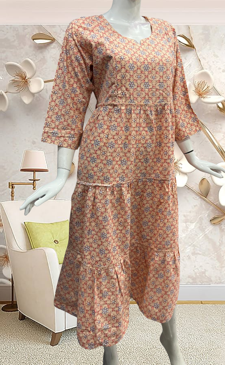 Peach/Blue Garden Pure Cotton Feeding Nursing Nighty. Pure Durable Cotton | Laces and Frills - Laces and Frills