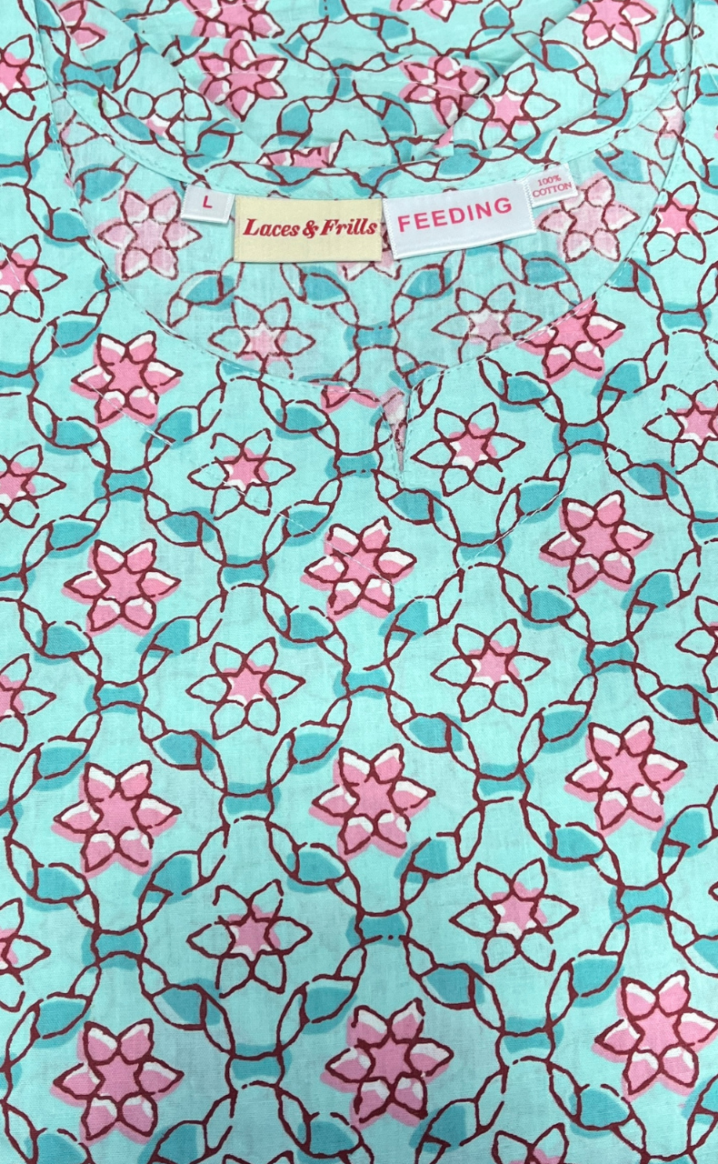 Sea Green Garden Pure Cotton Feeding Nursing Nighty . Pure Durable Cotton | Laces and Frills - Laces and Frills