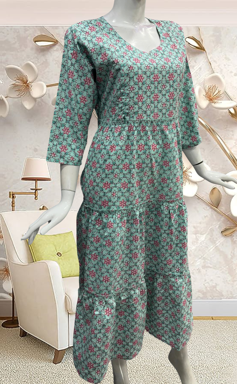 Sea Green Garden Pure Cotton Feeding Nursing Nighty . Pure Durable Cotton | Laces and Frills - Laces and Frills