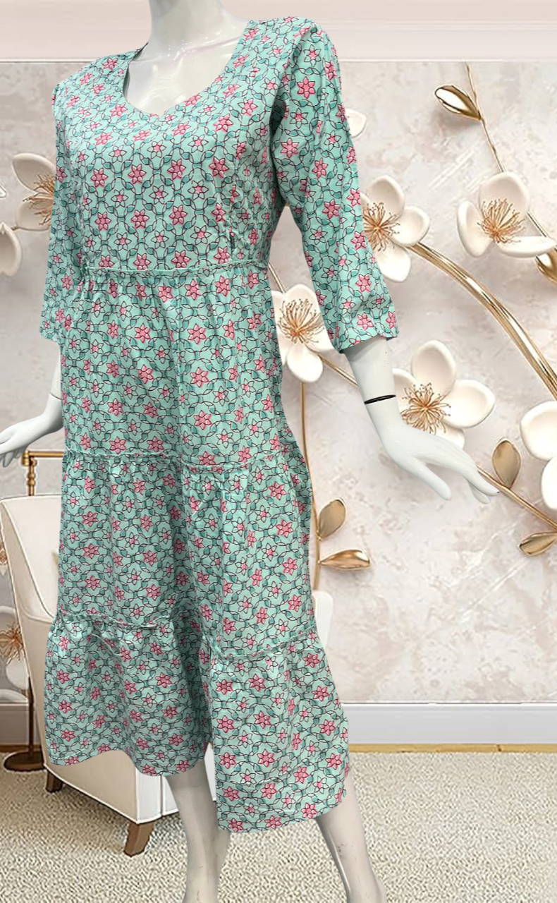 Sea Green Garden Pure Cotton Feeding Nursing Nighty . Pure Durable Cotton | Laces and Frills - Laces and Frills