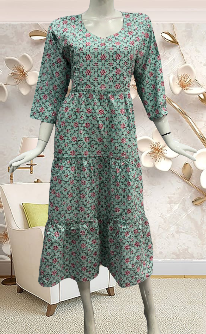 Sea Green Garden Pure Cotton Feeding Nursing Nighty . Pure Durable Cotton | Laces and Frills - Laces and Frills