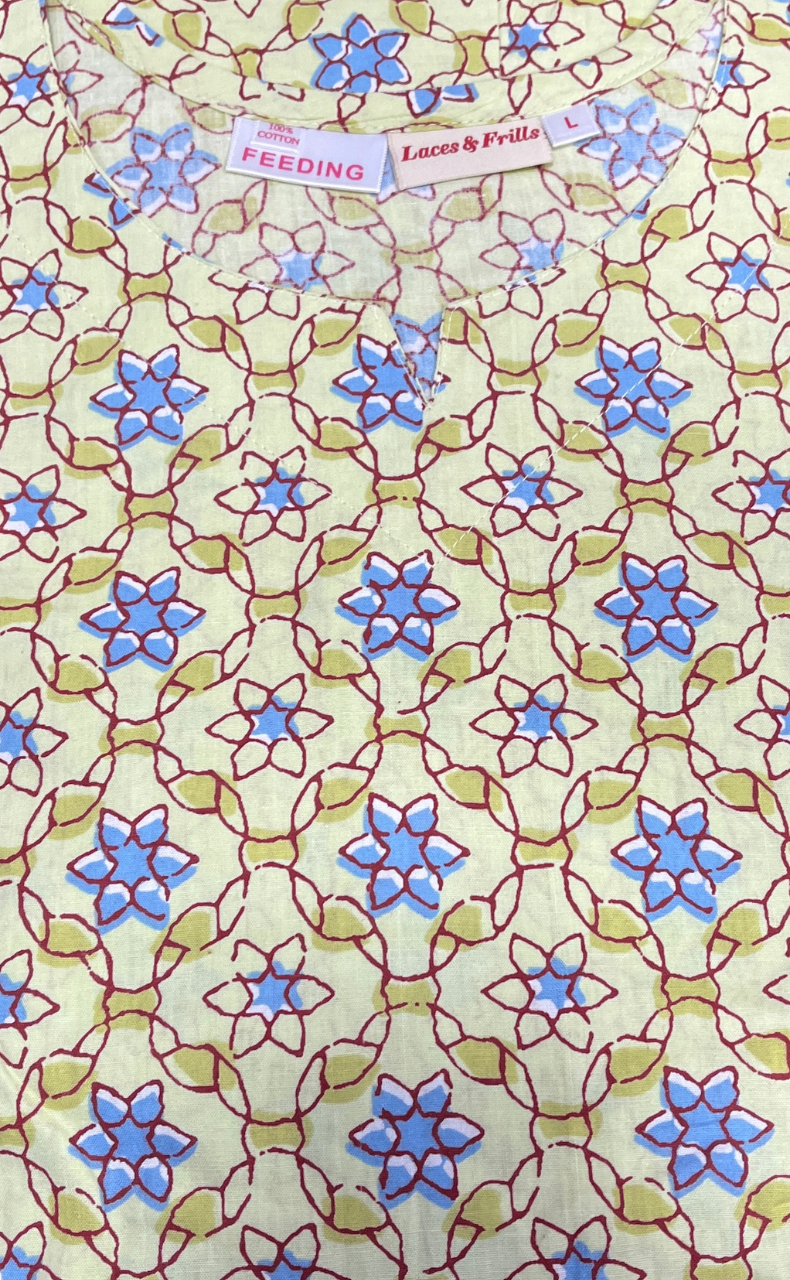 Yellow Garden Pure Cotton Feeding Nursing Nighty . Pure Durable Cotton | Laces and Frills - Laces and Frills