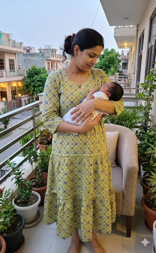 Yellow Garden Pure Cotton Feeding Nursing Nighty . Pure Durable Cotton | Laces and Frills - Laces and Frills