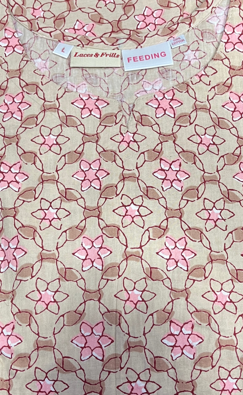 Beige Garden Pure Cotton Feeding Nursing Nighty . Pure Durable Cotton | Laces and Frills - Laces and Frills