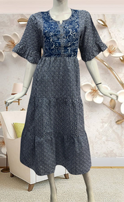 Indigo Blue Garden Pure Cotton Feeding Nursing Nighty . Pure Durable Cotton | Laces and Frills - Laces and Frills