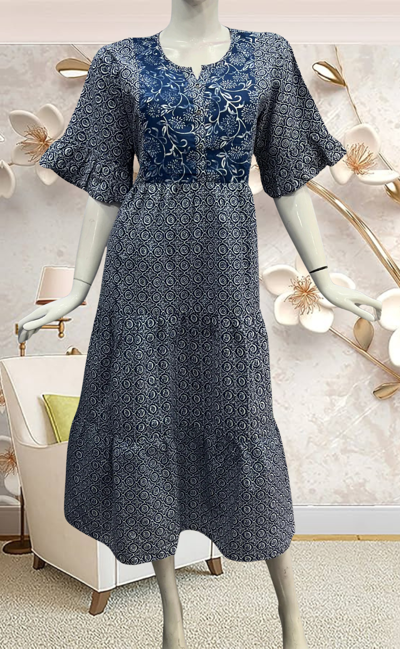 Indigo Blue Garden Pure Cotton Feeding Nursing Nighty . Pure Durable Cotton | Laces and Frills - Laces and Frills