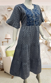 Indigo Blue Garden Pure Cotton Feeding Nursing Nighty . Pure Durable Cotton | Laces and Frills - Laces and Frills