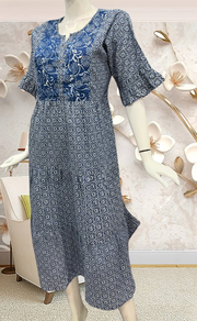 Indigo Blue Garden Pure Cotton Feeding Nursing Nighty . Pure Durable Cotton | Laces and Frills - Laces and Frills