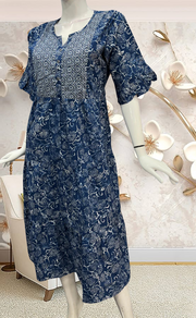 Indigo Blue Garden Pure Cotton Feeding Nursing Nighty . Pure Durable Cotton | Laces and Frills - Laces and Frills