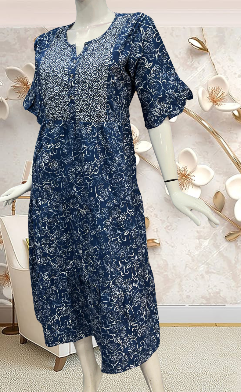 Indigo Blue Garden Pure Cotton Feeding Nursing Nighty . Pure Durable Cotton | Laces and Frills - Laces and Frills