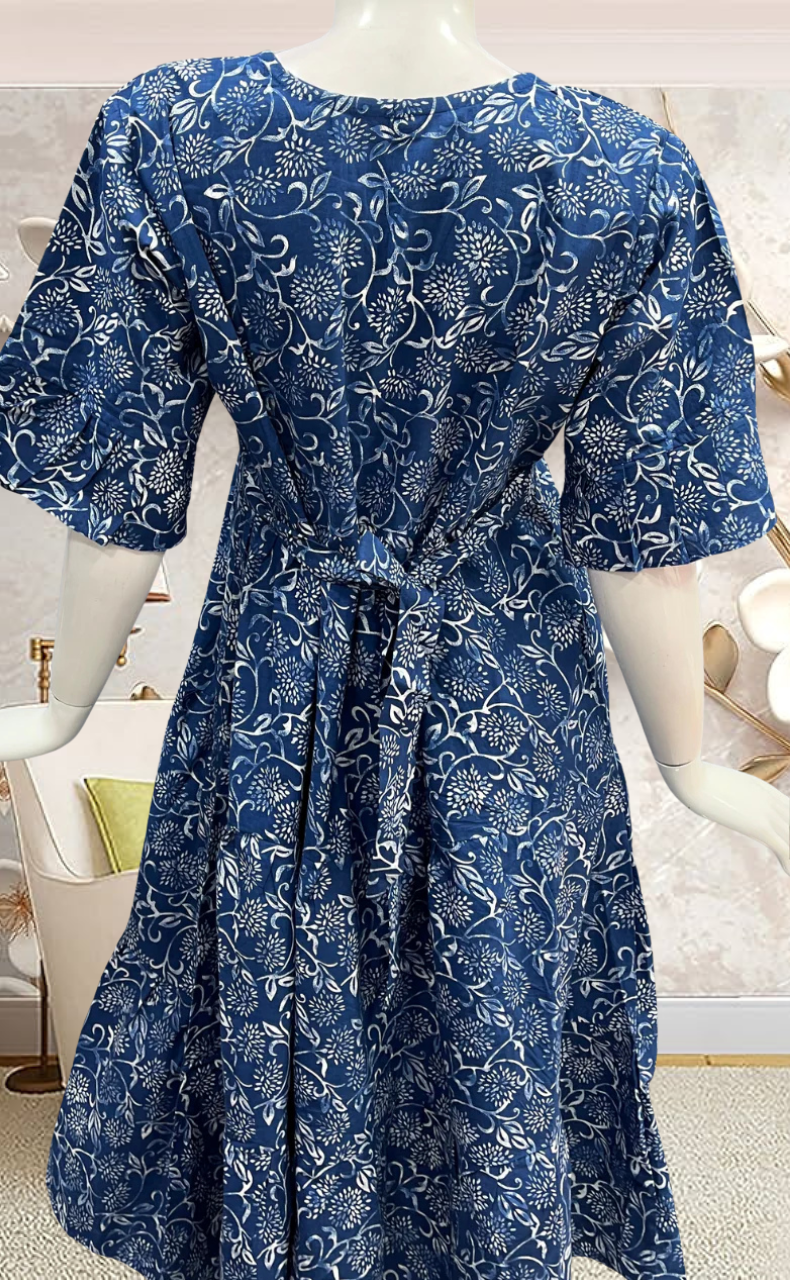 Indigo Blue Garden Pure Cotton Feeding Nursing Nighty . Pure Durable Cotton | Laces and Frills - Laces and Frills