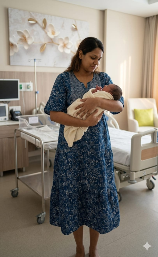 Indigo Blue Garden Pure Cotton Feeding Nursing Nighty . Pure Durable Cotton | Laces and Frills - Laces and Frills