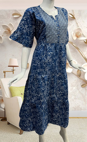 Indigo Blue Garden Pure Cotton Feeding Nursing Nighty . Pure Durable Cotton | Laces and Frills - Laces and Frills