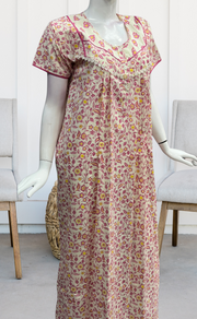 Pink Tiny Floral Pure Cotton Nighty. Pure Durable Cotton | Laces and Frills - Laces and Frills