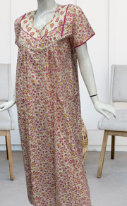 Pink Tiny Floral Pure Cotton Nighty. Pure Durable Cotton | Laces and Frills - Laces and Frills