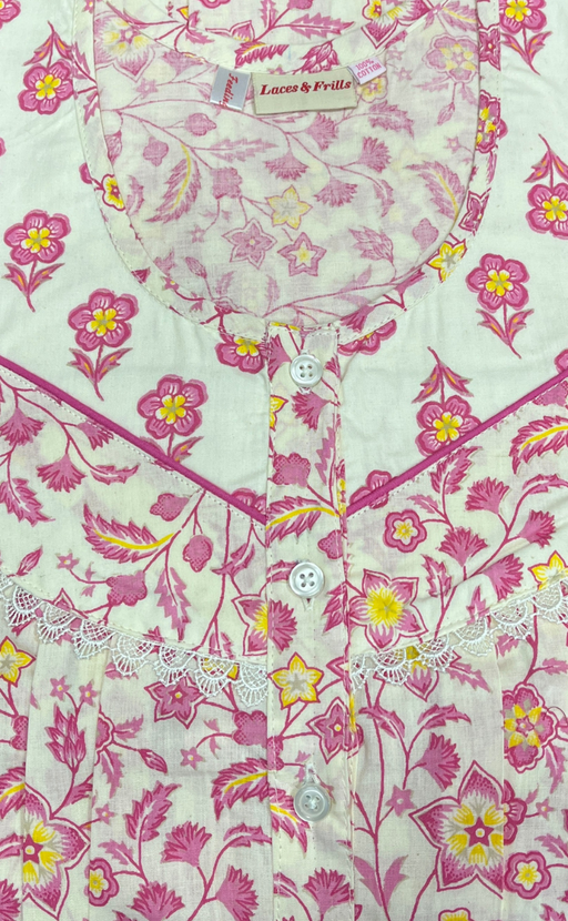 Pink Tiny Floral Pure Cotton Nighty. Pure Durable Cotton | Laces and Frills - Laces and Frills