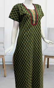 Green Leafy Pure Cotton Nighty. Pure Durable Cotton | Laces and Frills - Laces and Frills