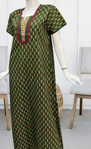 Green Leafy Pure Cotton Nighty. Pure Durable Cotton | Laces and Frills - Laces and Frills