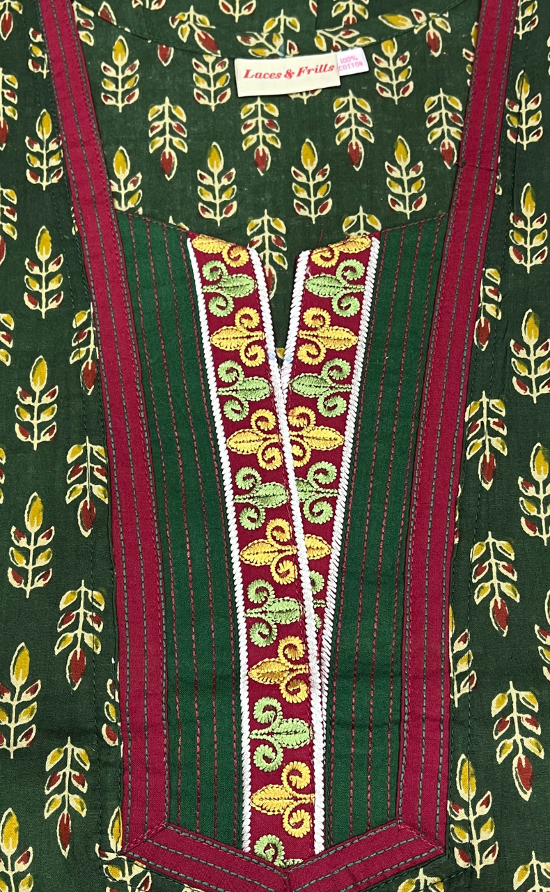 Green Leafy Pure Cotton Nighty. Pure Durable Cotton | Laces and Frills - Laces and Frills