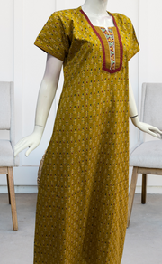 Mustard Leafy Pure Cotton Nighty. Pure Durable Cotton | Laces and Frills - Laces and Frills