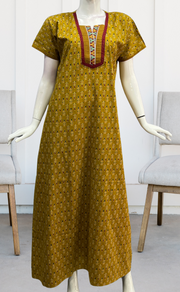 Mustard Leafy Pure Cotton Nighty. Pure Durable Cotton | Laces and Frills - Laces and Frills