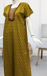Mustard Leafy Pure Cotton Nighty. Pure Durable Cotton | Laces and Frills - Laces and Frills