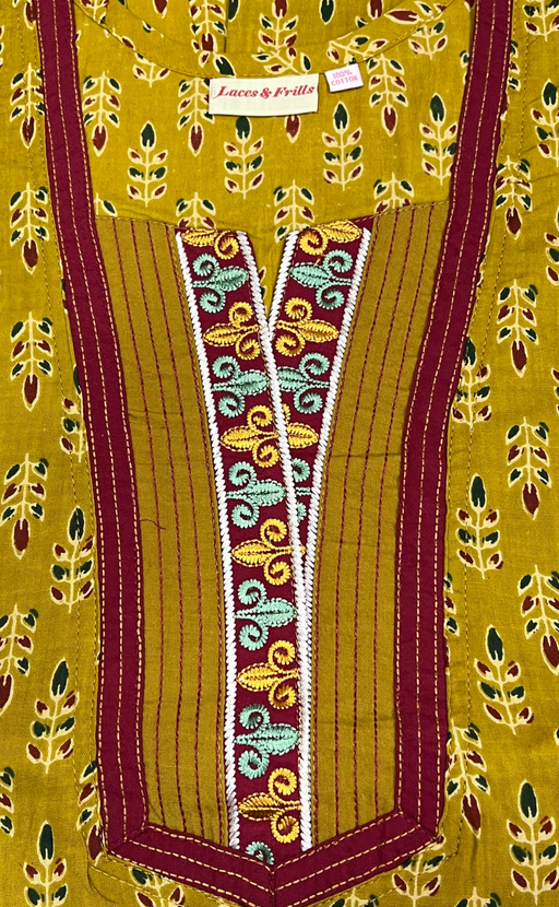 Mustard Leafy Pure Cotton Nighty. Pure Durable Cotton | Laces and Frills - Laces and Frills
