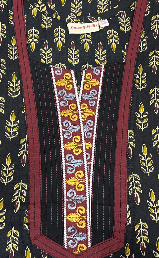 Black Leafy Pure Cotton Nighty. Pure Durable Cotton | Laces and Frills - Laces and Frills