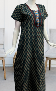 Teal Blue Leafy Pure Cotton Nighty. Pure Durable Cotton | Laces and Frills - Laces and Frills