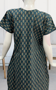Teal Blue Leafy Pure Cotton Nighty. Pure Durable Cotton | Laces and Frills - Laces and Frills