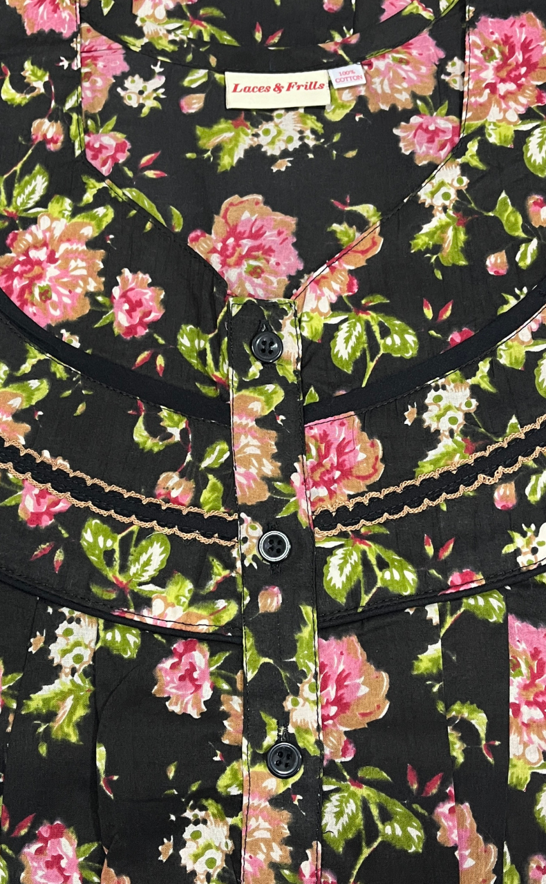 Black Garden Pure Cotton Nighty. Pure Durable Cotton | Laces and Frills - Laces and Frills