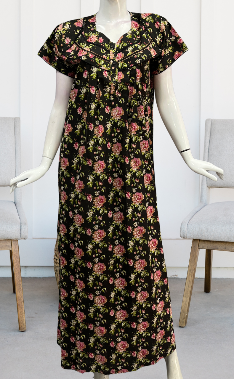 Black Garden Pure Cotton Nighty. Pure Durable Cotton | Laces and Frills - Laces and Frills