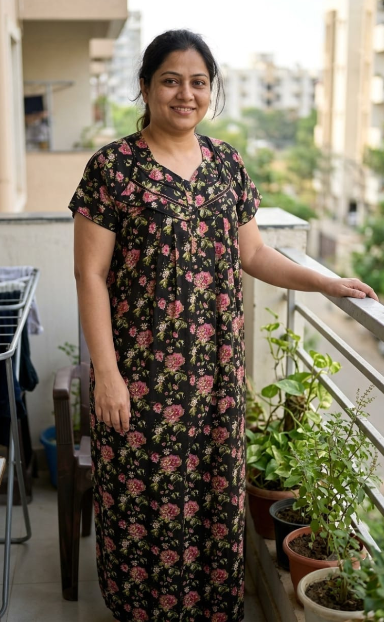 Black Garden Pure Cotton Nighty. Pure Durable Cotton | Laces and Frills - Laces and Frills