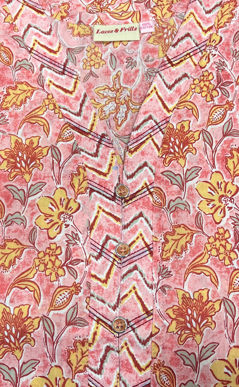 Peach Floral Pure Cotton Nighty. Pure Durable Cotton | Laces and Frills - Laces and Frills