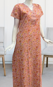 Peach Floral Pure Cotton Nighty. Pure Durable Cotton | Laces and Frills - Laces and Frills