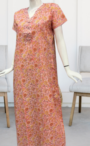 Peach Floral Pure Cotton Nighty. Pure Durable Cotton | Laces and Frills - Laces and Frills