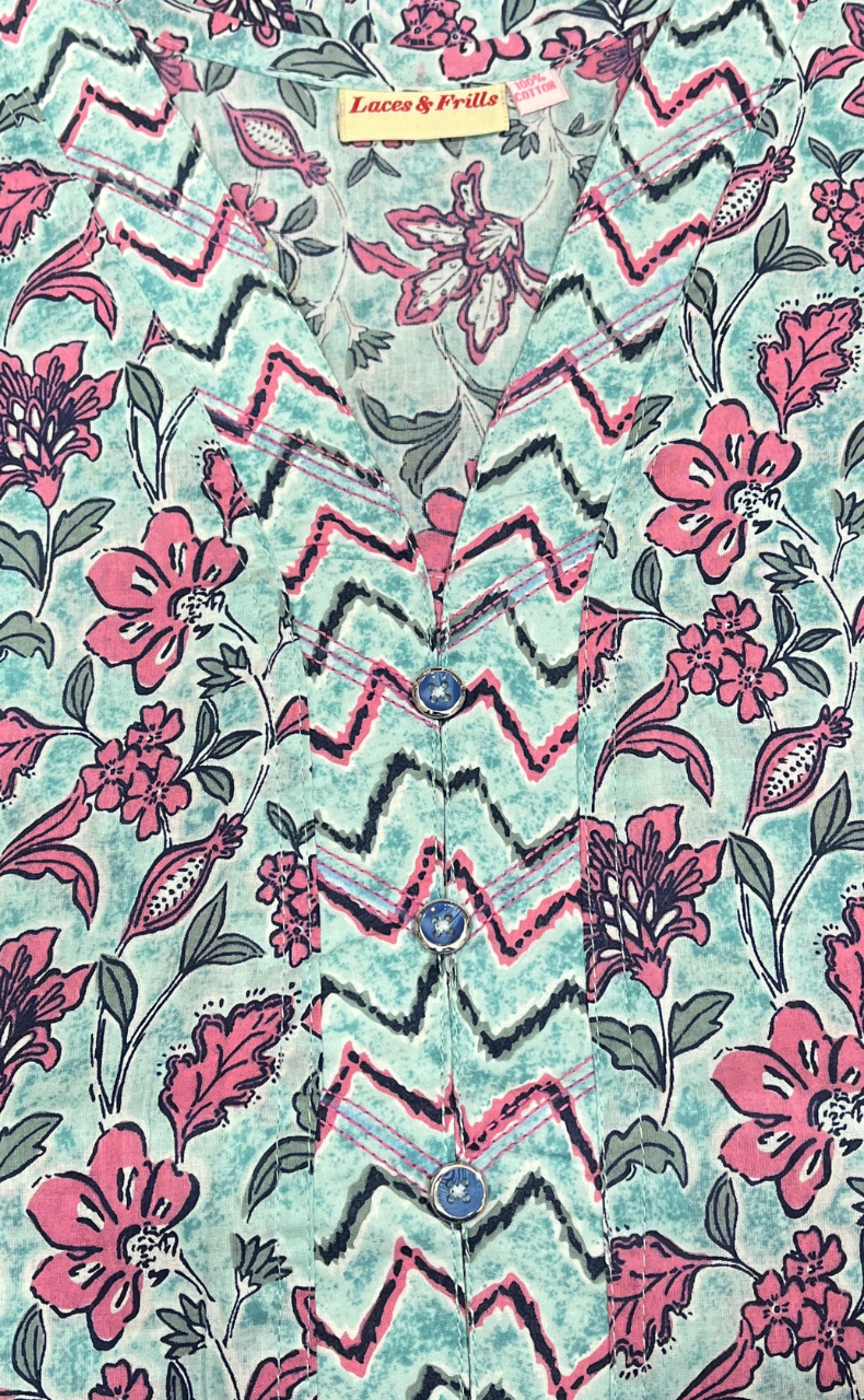 Sea Green Floral Pure Cotton Nighty. Pure Durable Cotton | Laces and Frills - Laces and Frills