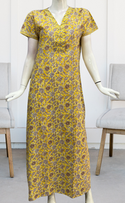 Yellow Floral Pure Cotton Nighty. Pure Durable Cotton | Laces and Frills - Laces and Frills