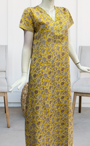 Yellow Floral Pure Cotton Nighty. Pure Durable Cotton | Laces and Frills - Laces and Frills