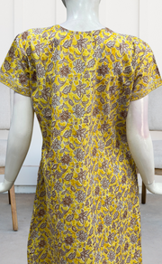 Yellow Floral Pure Cotton Nighty. Pure Durable Cotton | Laces and Frills - Laces and Frills